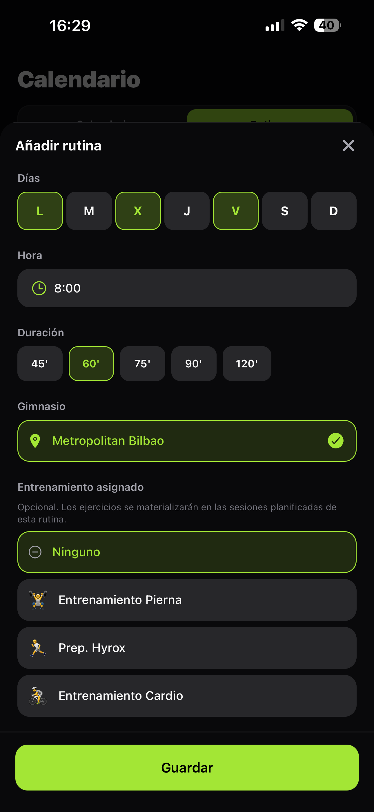 Rutina — Día, hora y sitio